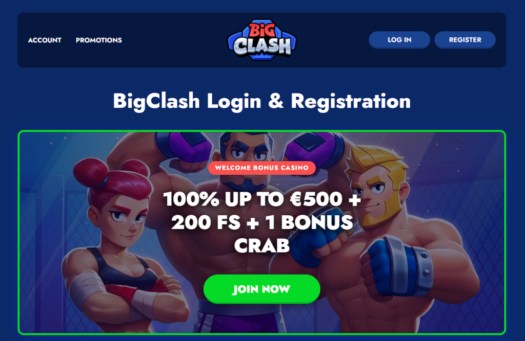 Home page of Big Clash, the best online casino in Canada with a €500 welcome bonus and 200 free spins Big Clash home page - best online casinos canada